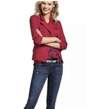 Cabi Style #3175 Rhubarb Red Outing Jacket Size 4 & Matching Blouse Tank Top EUC